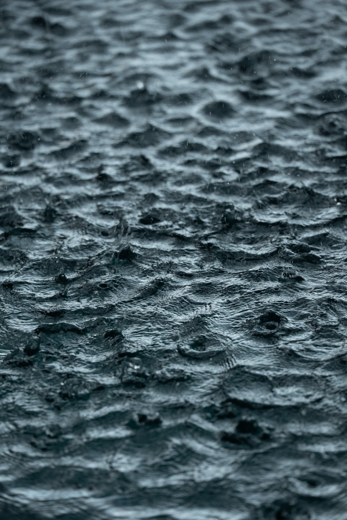 Raindrops breaking the surface of the pool